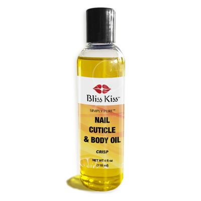 Bliss Kiss Simply Pure Body Oil, Hydrating Nail & Cuticle Oil | 4 oz Crisp Lemon Sugar Scent | Strengthens Nails, Softens Cuticles, Fast-Absorbing Jojoba Oil for Dry Skin, Hands, Feet, Elbows, & Body