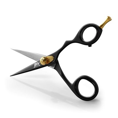 BRV MEN Professional Mustache & Beard Trimming Scissors - 5.5" | High Carbon Stainless Steel & Hammer Forged Mustache Scissors | Razor Sharp Facial Hair Trimming Shears (RIGHT HANDED - Black)