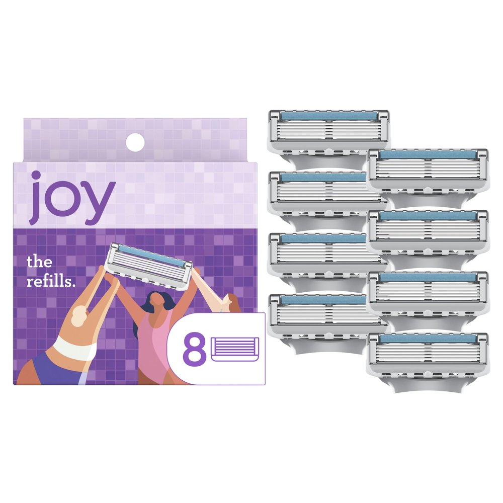 joy Womens Razor Blade Refills, 8 Count, Purple, Lubrastrip to Help Avoid Skin Irritation