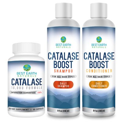 Best Earth Naturals Catalase Formula Starter Set with 60 Capsules of Catalase 10,000 Shampoo 8 Ounces and Conditioner 8 Ounces