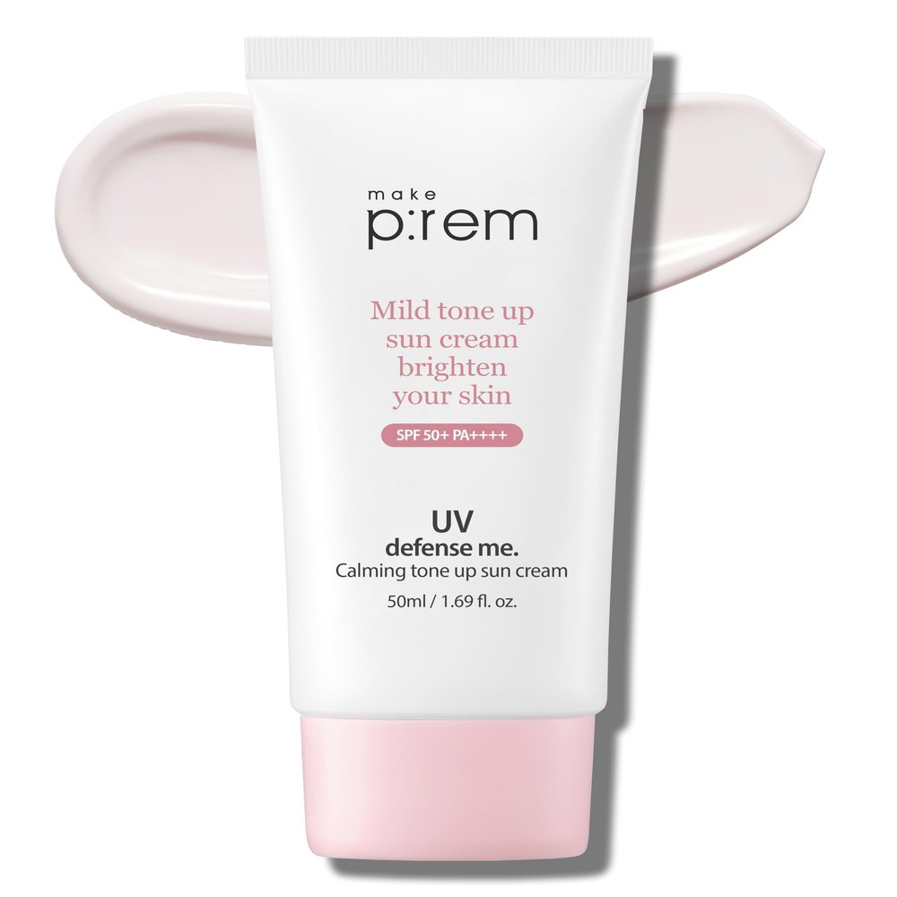 MAKEPREM UVA UVB Defense Me Calamine Calming Sun Cream SPF 50+ PA++++ 1.69 Fl Oz Korean Mineral Sunblock VEGAN Sunscreen Reef-safe Mild Non-Irritating Sensitive Acne-Prone Skin Non-Nano No Chemicals