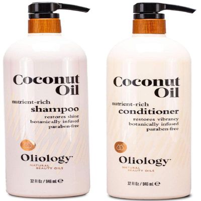 Oliology Nutrient Rich Coconut Oil Shampoo & Conditioner Combo Pack - Helps Restore Damaged Hair | Provides Intense Shine | Moisturizing | Made in USA, Cruelty Free & Paraben Free (32oz)