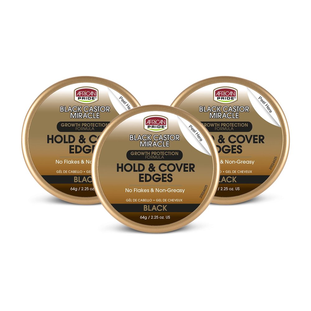 African Pride Black Castor Miracle Hold & Cover Edges Hair Gel with Black Castor Oil & Coconut Water Edge Control for Braids, Locs, Slick Styles & Strong Hold 2.25oz
