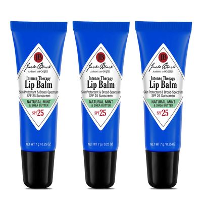 Jack Black Intense Therapy Lip Balm, 0.25-Oz., Pack of 3 Natural Mint & Shea Butter, SPF 25 Sun Protection, Lip Moisturizer, Hydrating Lip Balm with SPF, Long Lasting Treatment