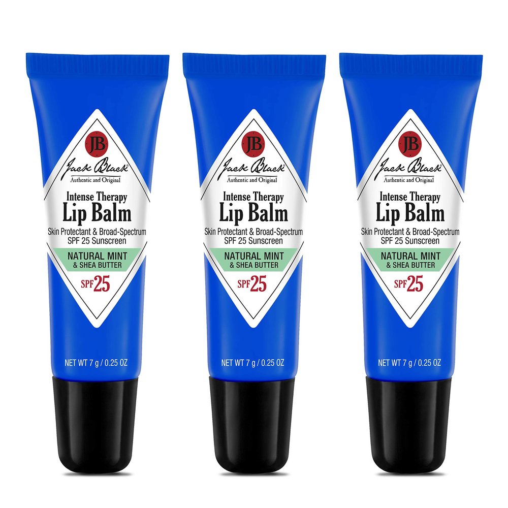 Jack Black Intense Therapy Lip Balm, 0.25-Oz., Pack of 3 Natural Mint & Shea Butter, SPF 25 Sun Protection, Lip Moisturizer, Hydrating Lip Balm with SPF, Long Lasting Treatment