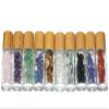 10ml Roll On Bottle For Essential Oils,10 Pack Clear Glass Roller Bottles With Natural Crystal Gemstone Roller Balls Top,Bamboo Lid,Thick Glass Essential Oil Bottles-Healing Crystal Chips Inside view 3