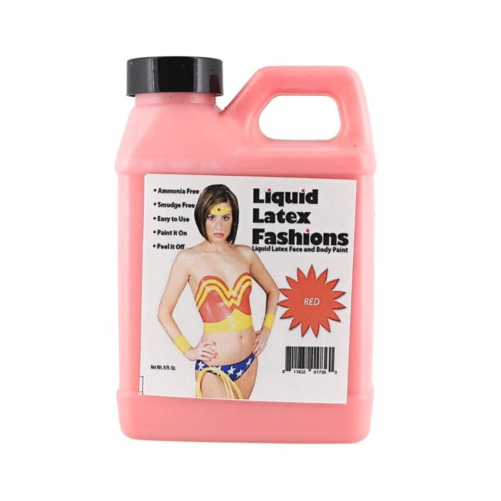 Red 8 Oz - Liquid Latex Body Paint, Ammonia Free No Odor, Easy On and Off, Cosplay Makeup, Creates Professional Monster, Zombie Arts, Lightning McQueen Cosplay