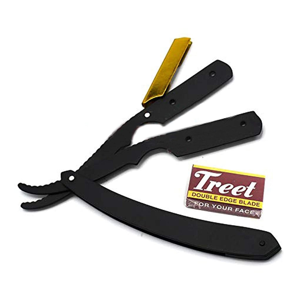 Barber Straight Razor, Professional Barber Straight Edge Razor - Barber Razor Compatible with Straight Razor Blade for Barber, Gold and Matte Black Straight Razor by AAProTools