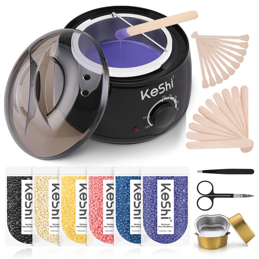 KeShi Waxing Kit, Painless Hair Removal Wax Warmer with 6 Bags Hard WaxBeans for Full Body, Legs, Face, Eyebrows & Bikini Ideal for Both Women & Men