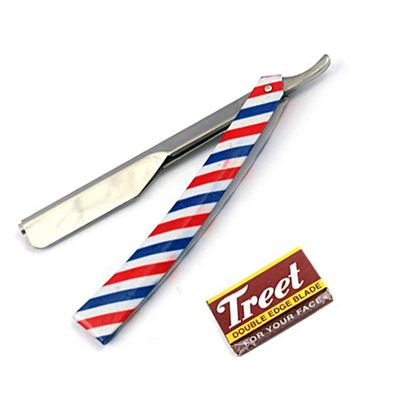 AAProTools Barber Straight Razor Kit - Durable Barber Straight Edge Razor Kit with 20 Pre-Cut Straight Razor Blades, Straight Razor Shaving Kit (Red,White,Blue)