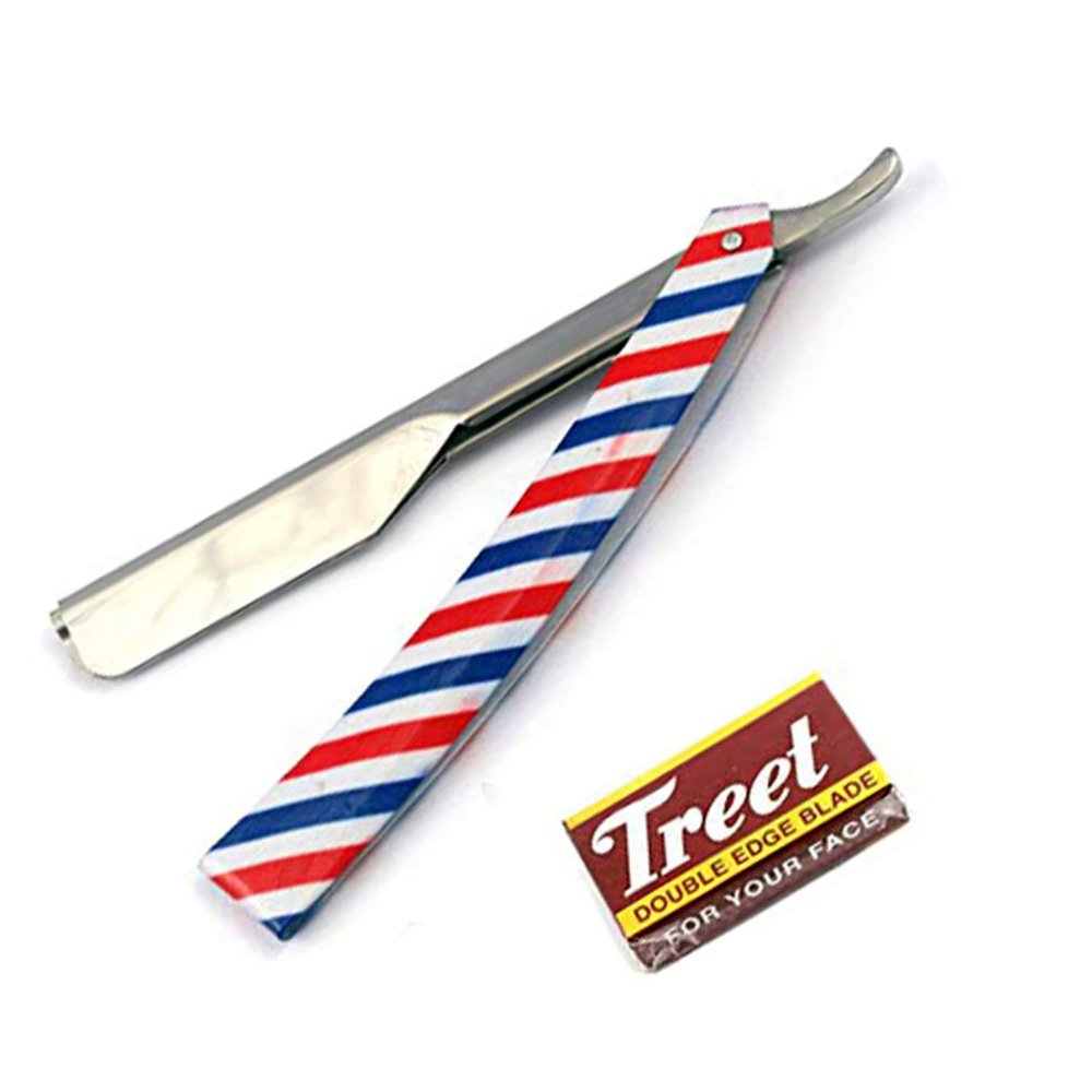 AAProTools Barber Straight Razor Kit - Durable Barber Straight Edge Razor Kit with 20 Pre-Cut Straight Razor Blades, Straight Razor Shaving Kit (Red,White,Blue)