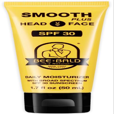 Bee Bald SMOOTH PLUS Head & Face Moisturizer with SPF 30 Sunscreen Lotion Protecting Skin From Harmful UVA/UVB Rays While Hydrating, Moisturizing and Toning, 1.7 Fl Oz