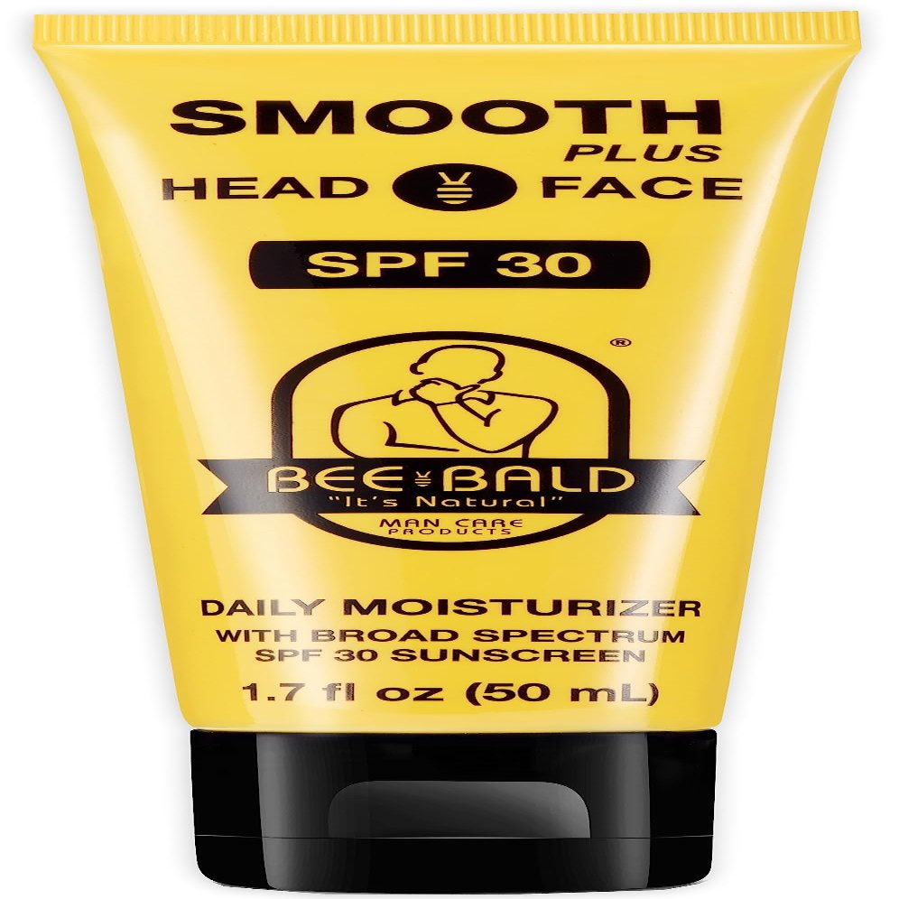 Bee Bald SMOOTH PLUS Head & Face Moisturizer with SPF 30 Sunscreen Lotion Protecting Skin From Harmful UVA/UVB Rays While Hydrating, Moisturizing and Toning, 1.7 Fl Oz