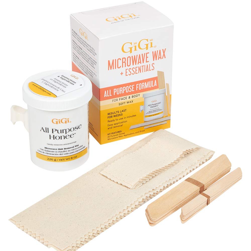 GiGi Microwave Wax Kit - All Purpose Honee Soft Wax Hair Removal Kit for Face & Body, Includes Wax, Strips, and Applicators, Easy At-Home Waxing, 1 Set