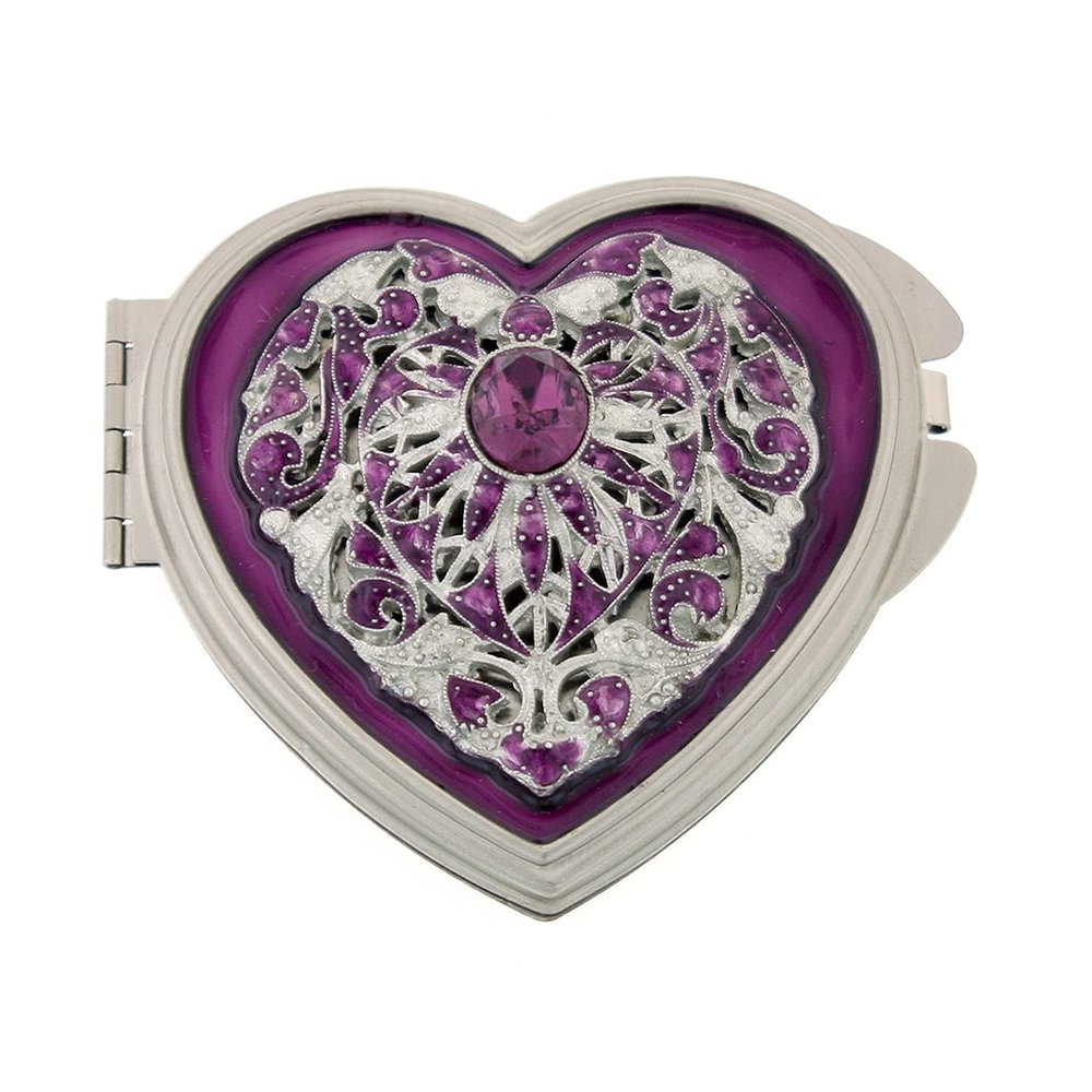 1928 Jewelry Enamel and Crystal Heart Mirror Compact (Violet)