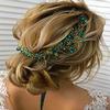 Denifery Emerald Wedding Hair Piece Green Hair Vine Bridal Gold Jewelry Headpiece Wedding Hair Accessories view 1
