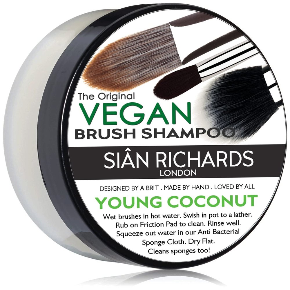 SIN RICHARDS London Vegan Young Coconut Brush Shampoo | Solid Makeup Brush & Sponge Cleaner, Vegan Makeup Brush Cleanser, 2oz