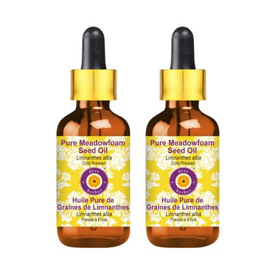 Deve Herbes Pure Meadowfoam Seed Oil (Limnanthes alba) with Glass Dropper Cold Pressed (Pack of Two) 100ml X 2 (6.76 oz)