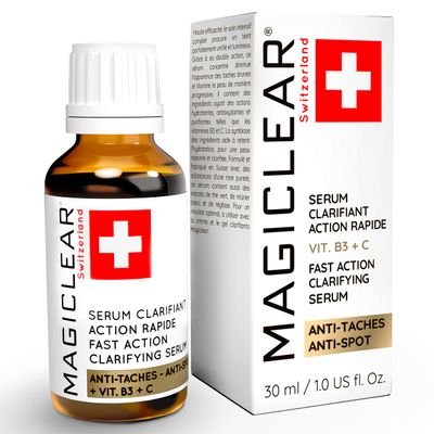 Luxury Swiss Dark Spot Remover for Face Body Serum Gel Cream Age Sun Brown anti Spot Acne Freckles Corrector Melasma treatment Anti aging Skin Vitamin C + Niacinamide best organic brand Magiclear