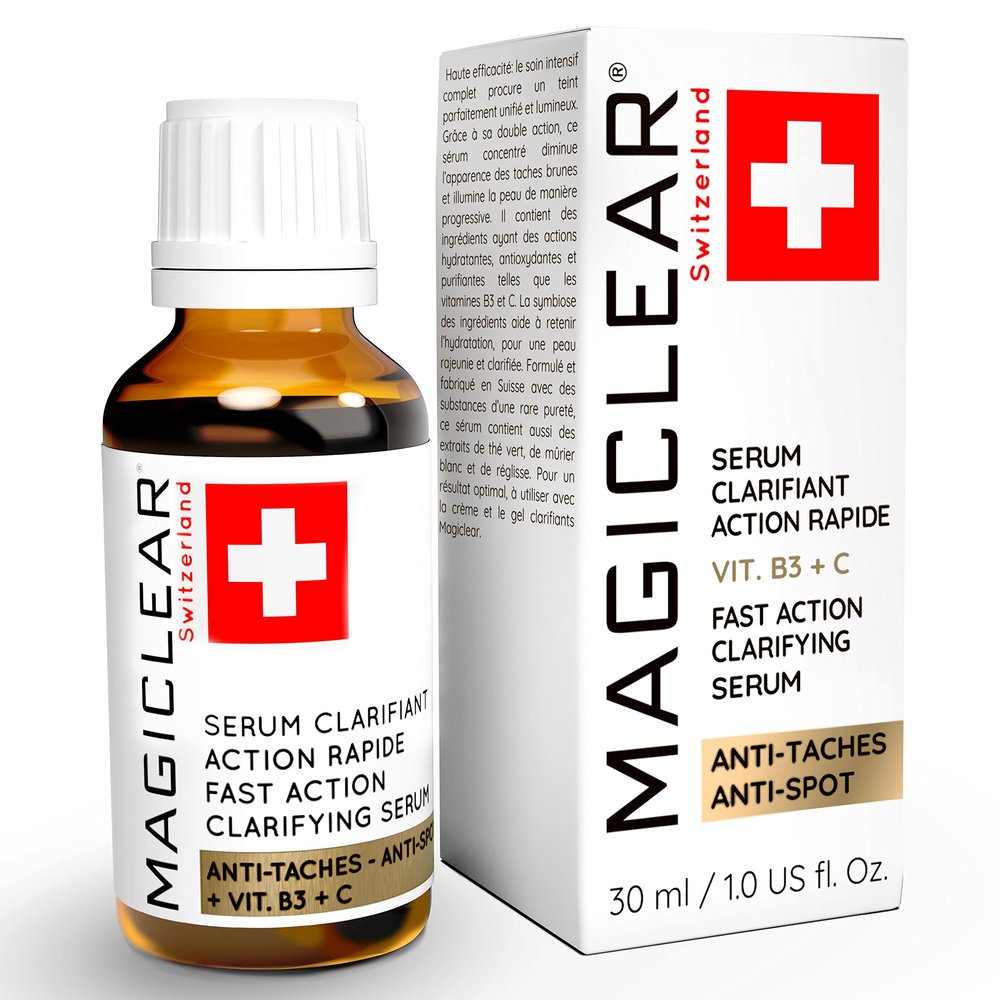 Luxury Swiss Dark Spot Remover for Face Body Serum Gel Cream Age Sun Brown anti Spot Acne Freckles Corrector Melasma treatment Anti aging Skin Vitamin C + Niacinamide best organic brand Magiclear