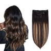 5 Pieces 18" Remy Clip in Hair Extensions Human Hair Natural Black to Chestnut Brown Highlight Black Ombre - Silky Straight Short Thick Real Hair Extensions for Women (18 inches, (1BT6) P1B, 90grams) view 1