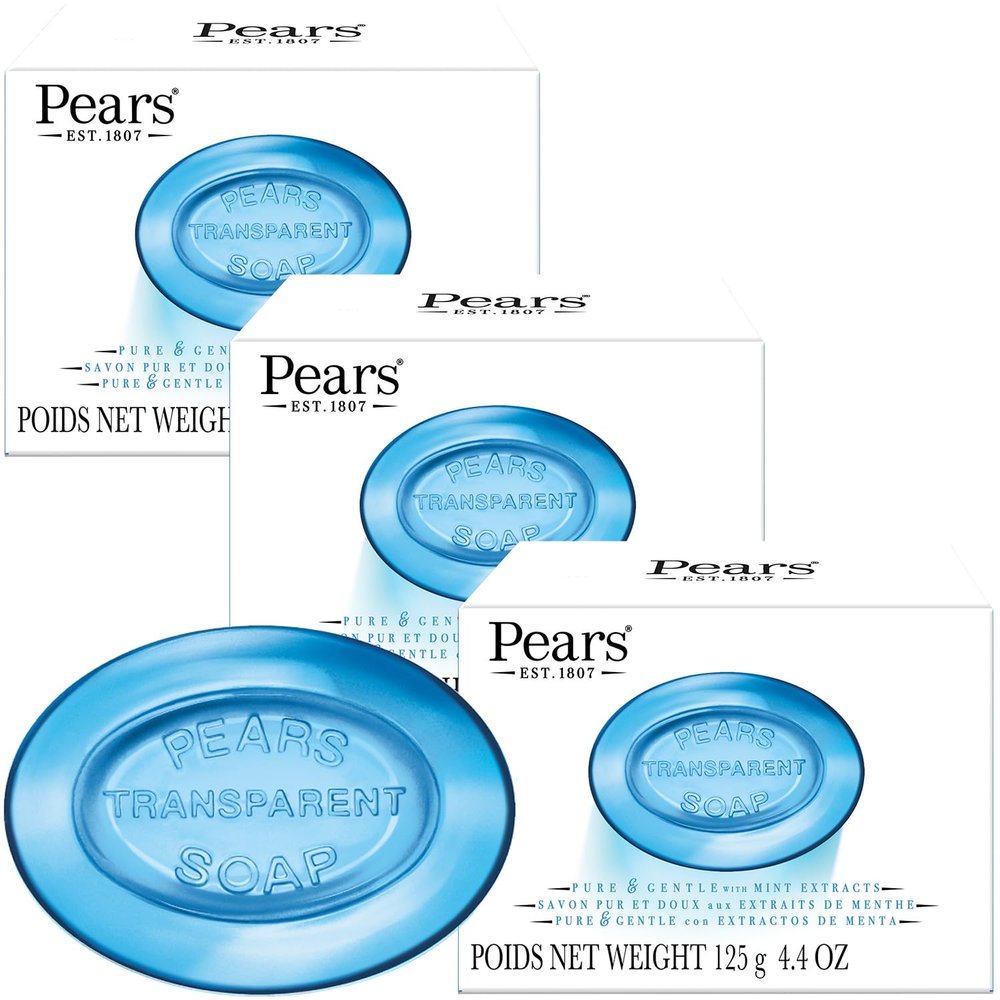 Pears Soap, Pure & Gentle with Mint Extract Transparent Blue Glycerin Soap for Cool, Refreshed Skin, 4.4 Oz