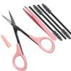 4" Curved Craft Scissors Stainless Steel Unisex Eyebrow Kit Eyebrow Scissors, Slant Tweezers And Eyebrow Brush for Eyebrow Eyelash Extensions Pink Set view 1