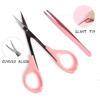4" Curved Craft Scissors Stainless Steel Unisex Eyebrow Kit Eyebrow Scissors, Slant Tweezers And Eyebrow Brush for Eyebrow Eyelash Extensions Pink Set view 2