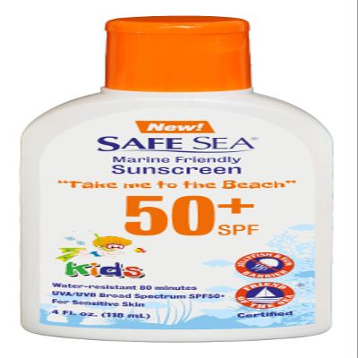 Safe Sea Jellyfish Sting-Blocking Sunscreen for Kids, SPF 50+ Lotion 4oz, Waterproof, Biodegradable, Coral Reef-Safe Body and Face Sunscreen, Anti-Jellyfish and Sea-Lice sting protection.