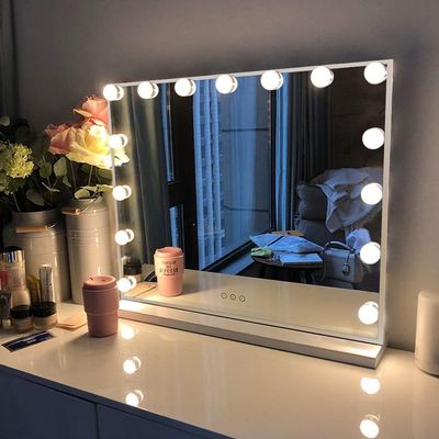 FENCHILIN Vanity Mirror with Lights, Hollywood Lighted Makeup Mirror with 15 Dimmable LED Bulbs for Dressing Room & Bedroom, Slim Metal Frame Design, White