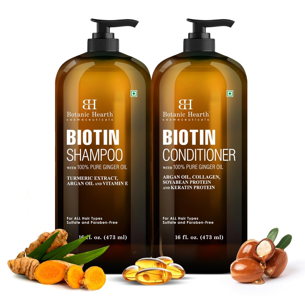 Botanic Hearth Biotin Shampoo and Conditioner Set - with Ginger Oil & Keratin for Hair Loss and Thinning Hair for Men and Women - Sulfate Free, 16 fl oz each