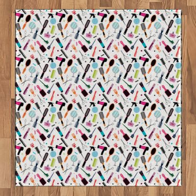 Ambesonne Hair Salon Area Rug, Combination of Beauty Salon Icons Combs Hair Dryer Hair Brush Mirror and Scissor, Flat Woven Accent Rug for Living Room Bedroom Dining Room, 2.6 x 5 FT, Multicolor