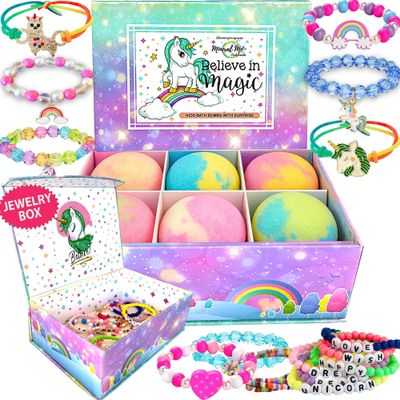 Bath Bombs for Kids with Surprise Inside, Unicorn Bath Bombs for Girls with Jewelry & Jewelry Box for Kids - Organic, Skin Moisturizing, Natural Bubble Bath, Birthday Gifts for Girls