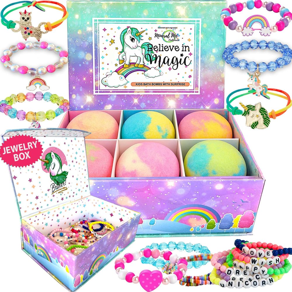 Bath Bombs for Kids with Surprise Inside, Unicorn Bath Bombs for Girls with Jewelry & Jewelry Box for Kids - Organic, Skin Moisturizing, Natural Bubble Bath, Birthday Gifts for Girls