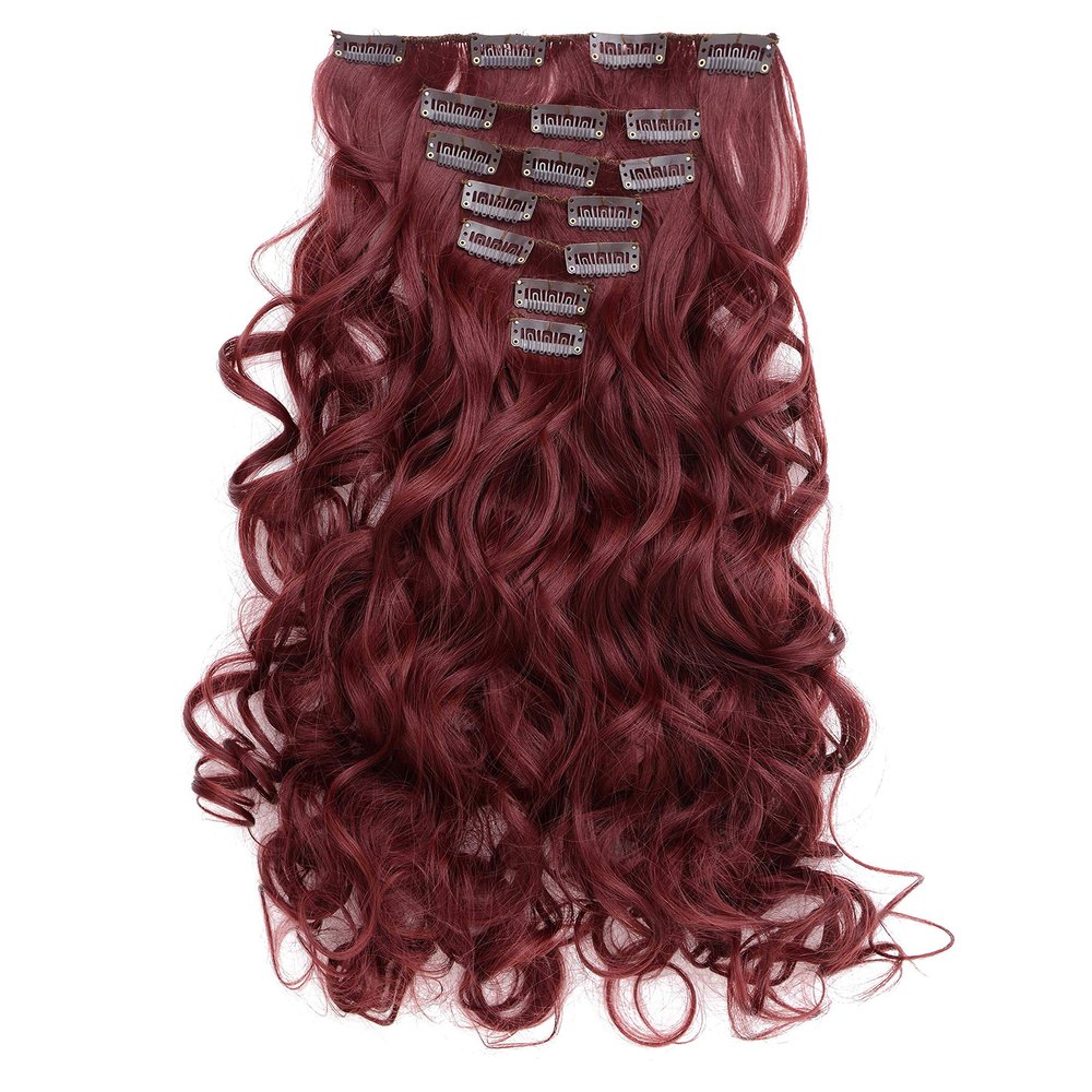 OneDor 20" Curly Full Head Clip in Synthetic Hair Extensions 7pcs 140g (#99J Wine red)