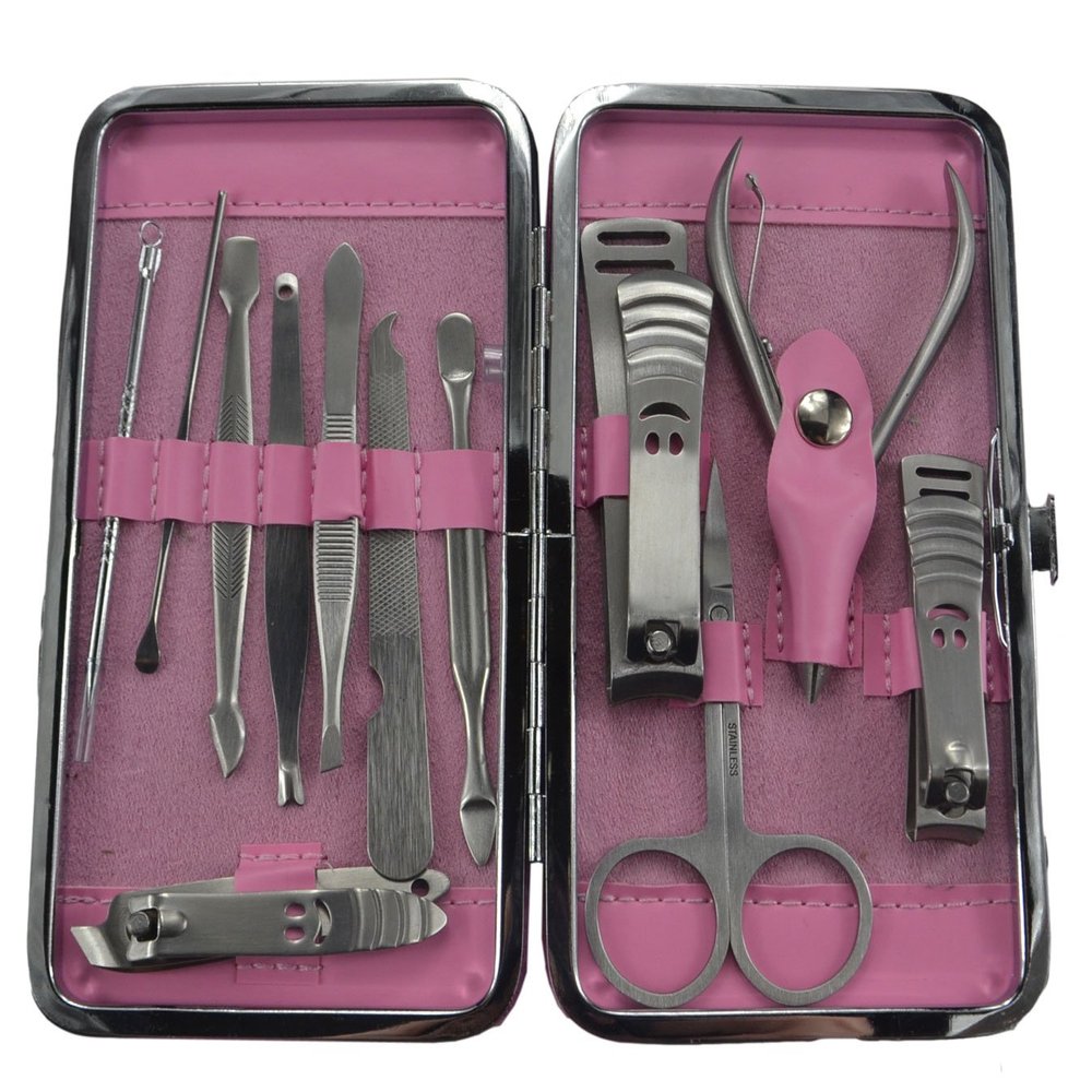 12-Piece Stainless Steel Manicure Pedicure Set,Travel & Grooming Set, Personal Care Tools, Nail Scissors Nail Clippers Kit with Leather Case