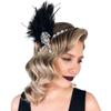 SWEETV 1920s Feather Headpiece Black, Womens Ostrich Feather Crystal Headband, Great Gatsby Hair Accessories for Women, Ribbon Tie view 1