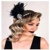 SWEETV 1920s Feather Headpiece Black, Womens Ostrich Feather Crystal Headband, Great Gatsby Hair Accessories for Women, Ribbon Tie view 2