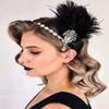 SWEETV 1920s Feather Headpiece Black, Womens Ostrich Feather Crystal Headband, Great Gatsby Hair Accessories for Women, Ribbon Tie view 3