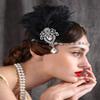 SWEETV 1920s Feather Headpiece Black, Womens Ostrich Feather Crystal Headband, Great Gatsby Hair Accessories for Women, Ribbon Tie view 4