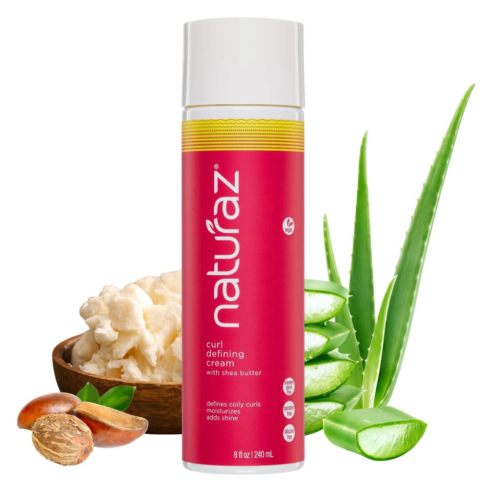 Naturaz Curl Defining Cream - 100% Vegan, Cruelty Free, Paraben Free - Deeply Moisturizing, Medium Hold, Aloe Vera Based Gel For Tight Curls & Coils - Define Curls, Lock in Moisture - No Frizz 8 Oz