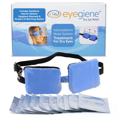 EYEGIENE System - Self Heating Eye Mask Warm Compress for Eyes, Multi-Use Heat Treatment for Dryness, Fatigue, Styes, Blepharitis, Portable Heated Eye Mask for Dry Eyes, 10 Pair Wafers & 1 Mask