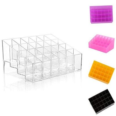 24 Space Lipstick Holder, Acrylic Lip Gloss Lipstick Holder Case Display Rack Holder 24 Slots Cosmetic Storage Holder Transparent