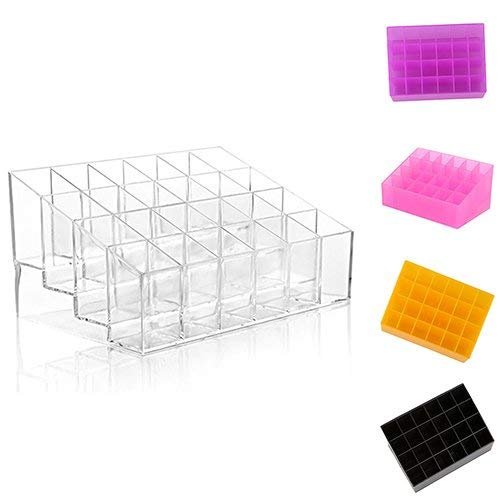 24 Space Lipstick Holder, Acrylic Lip Gloss Lipstick Holder Case Display Rack Holder 24 Slots Cosmetic Storage Holder Transparent