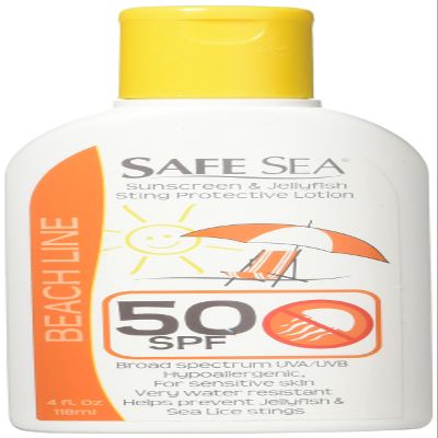 Safe Sea SPF65 Sport Sunscreen 4oz, Jellyfish Sting-Blocking Lotion, Waterproof, Biodegradable, Body and Face Sunscreen, Anti-Jellyfish and Sea-Lice sting protection.