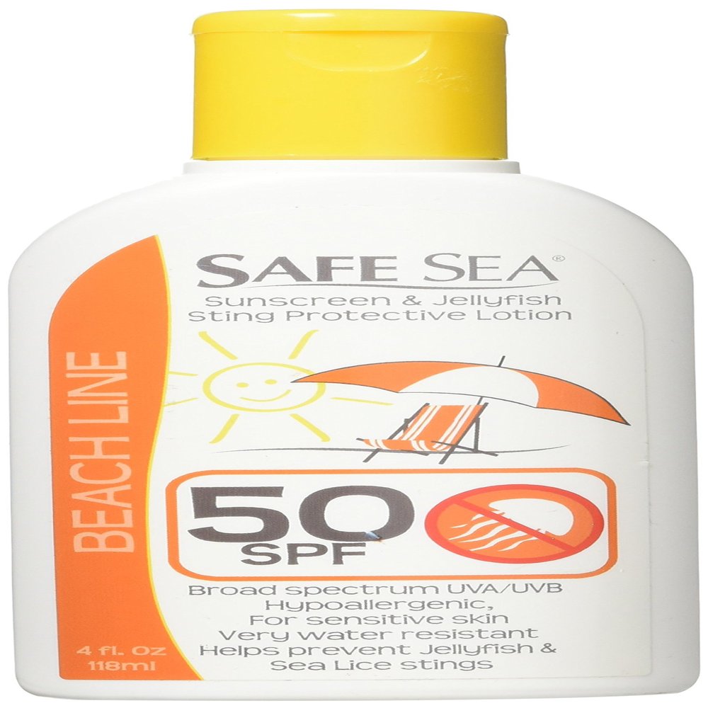 Safe Sea SPF65 Sport Sunscreen 4oz, Jellyfish Sting-Blocking Lotion, Waterproof, Biodegradable, Body and Face Sunscreen, Anti-Jellyfish and Sea-Lice sting protection.