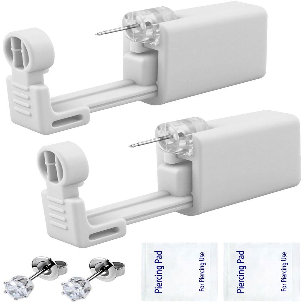 SLVIEKAE Ear Piercing Kit, 2-Pcs No Pain Easy Use at Home Ear Piercing Gun Kit Tool with Earrings Stud (White)