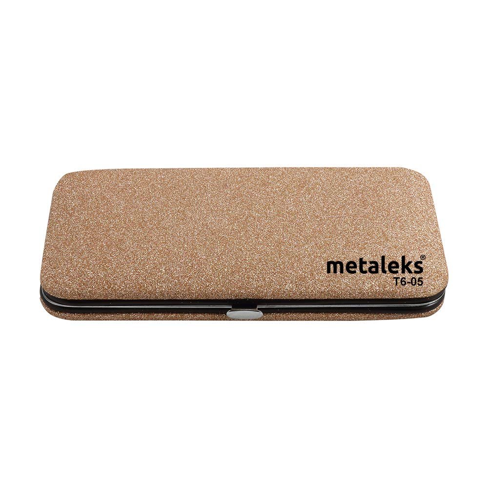 6 PCS Metaleks Empty Glitter Magnetic Eyelash Extension Tweezers Kit (Glitter Brown Rexion Pouch)