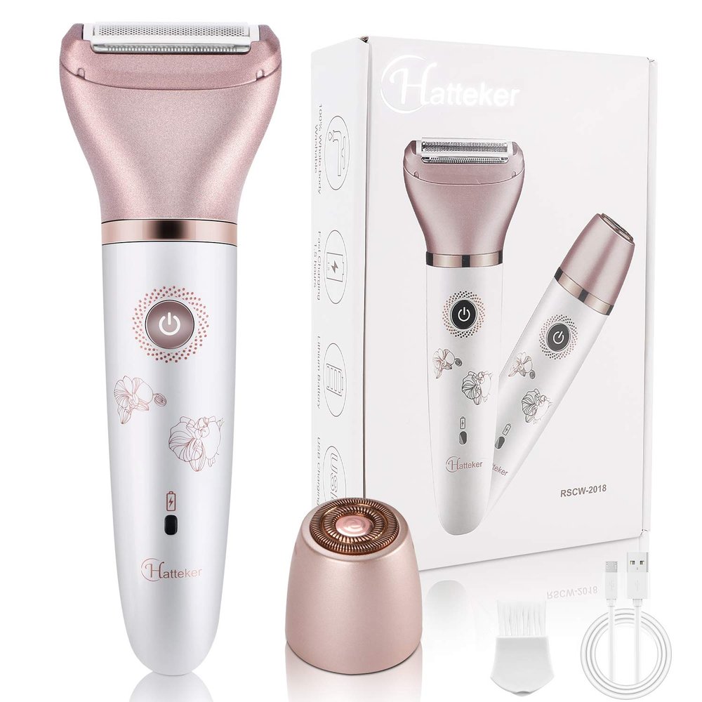 Electric Razors for Women - Painless 2-in-1 Shaver for Women Hair Remover for Face, Legs and Underarm Wet & Dry, Portable Bikini Trimmer, Lady Hair Removal with 2 Trimmer Heads- Micro USB Recharge