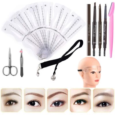 Eyebrow Stencils Kit 12Pcs Eyebrow Template with Strap Reusable Eyebrow Grooming Kit Including Eyebrow Pencils,Razor,Scissors,Tweezers for Women Eyebrow Shaping Assistant Tool